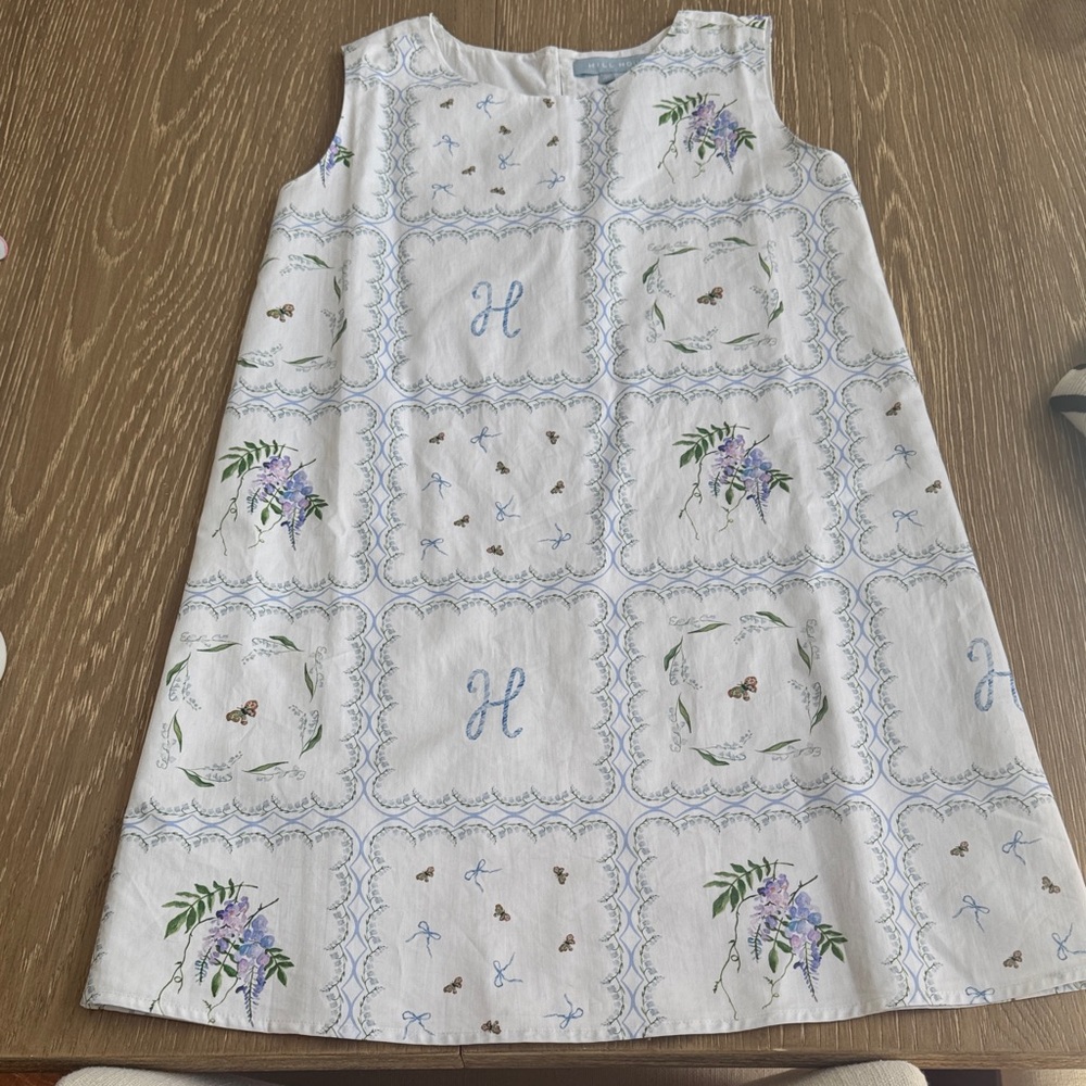Hill House White Dress with Blue and Lavender Floral Print